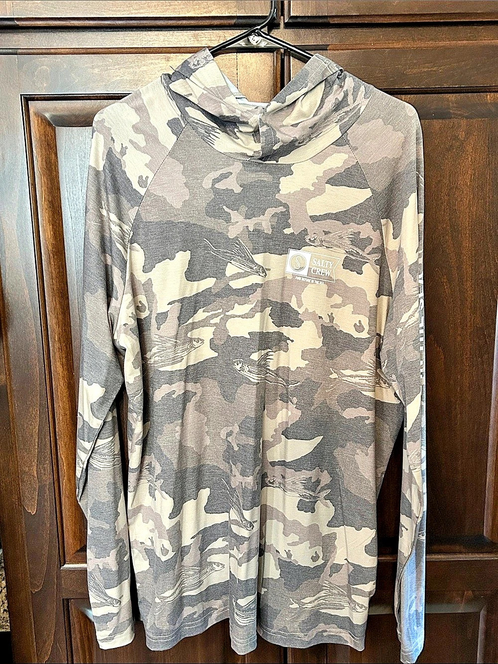 Salty Crew Mariner Lite UV Hoodie Camo Gray & Green Sz Large